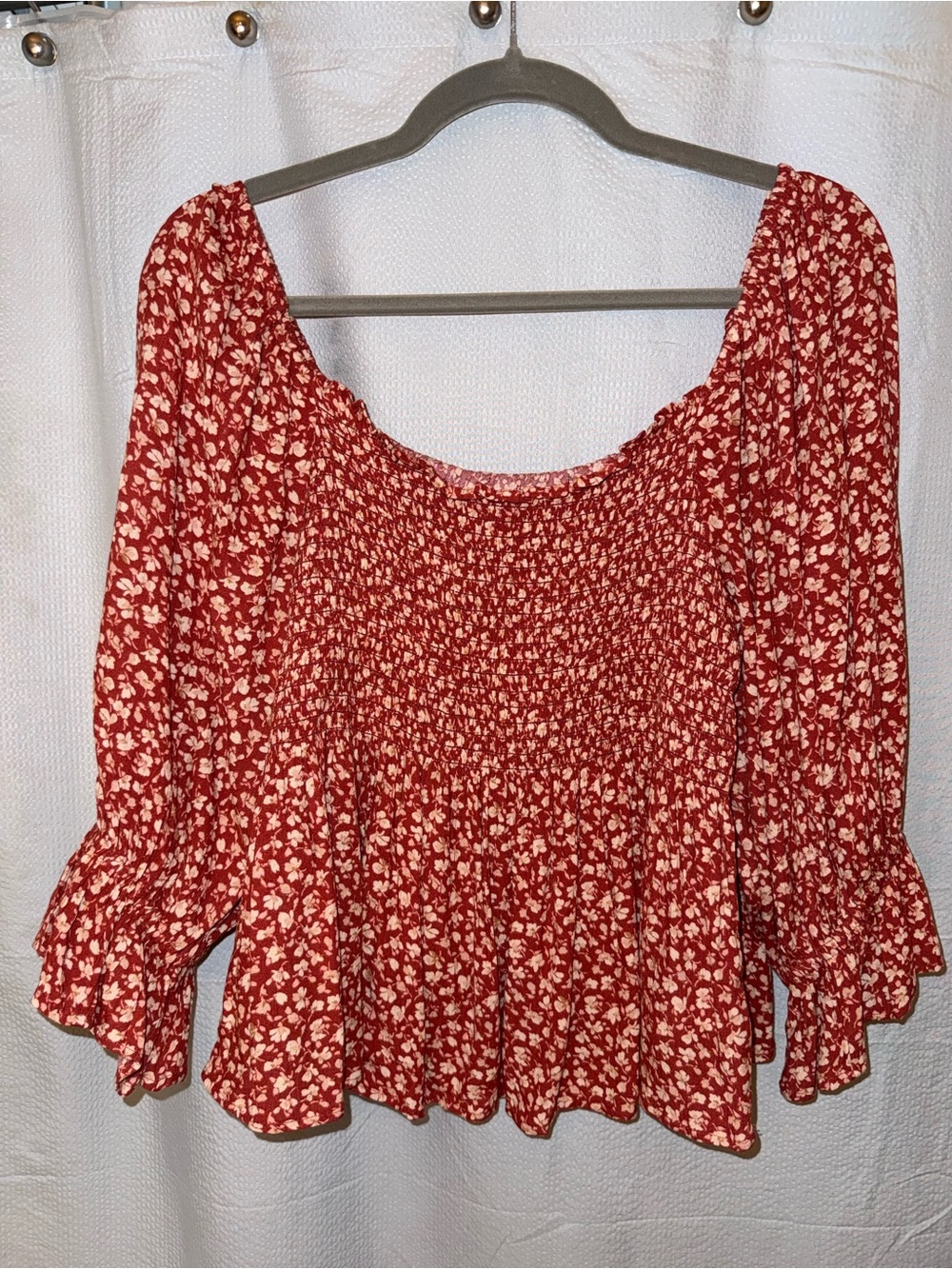AE Floral Smocked Peplum Blouse